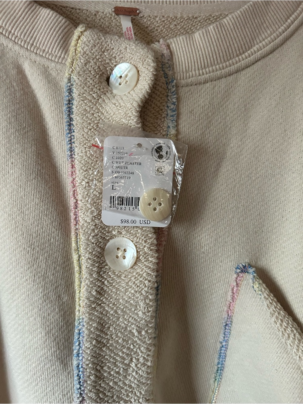 Free People Matilda Sweatshirt Cardigan Relaxed Fit Boho Size Large NWT - Picture 8 of 10